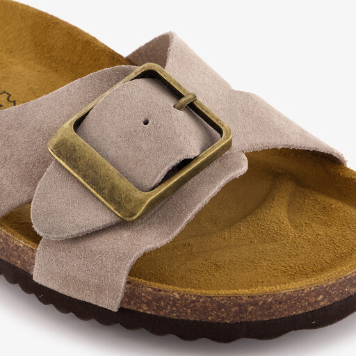 Leren dames slippers beige
