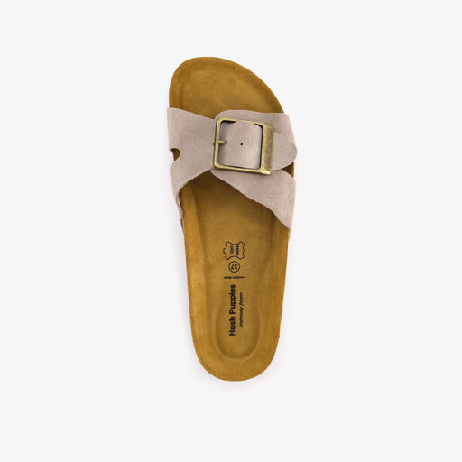 Leren dames slippers beige