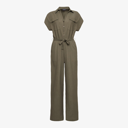 Dames crinkle jumpsuit korte mouw groen
