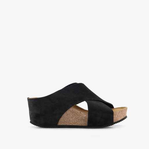Suede dames bio sandalen zwart