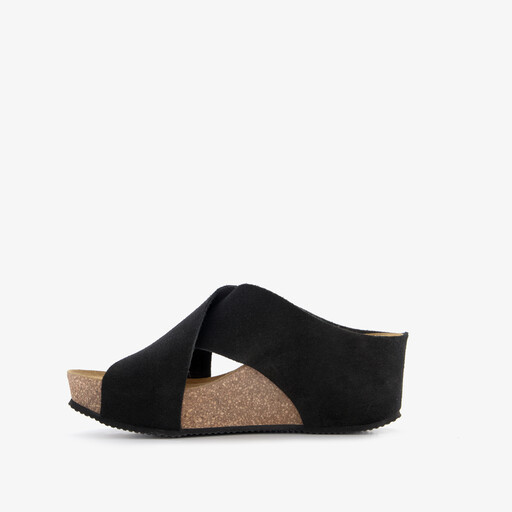 Suede dames bio slippers zwart
