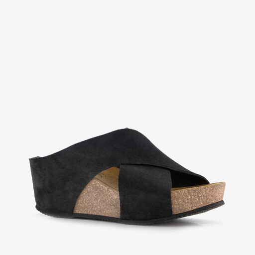 Suede dames bio sandalen zwart
