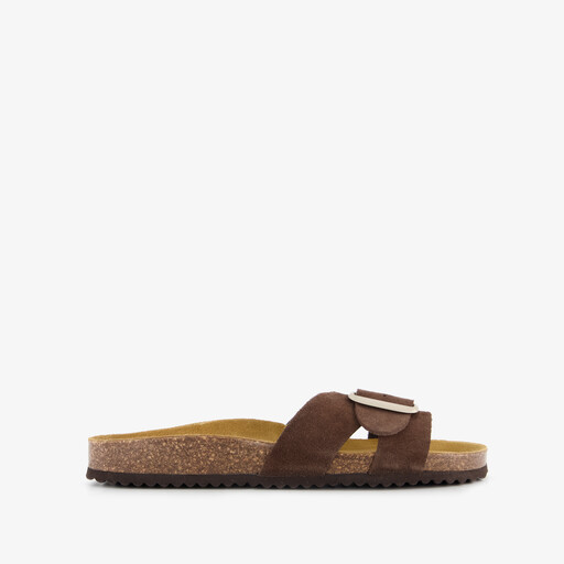 Leren dames slippers bruin