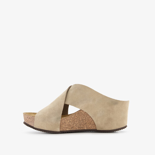 Suede dames bio sandalen beige