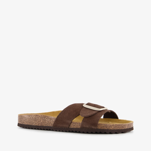 Leren dames slippers bruin