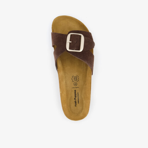 Leren dames slippers bruin
