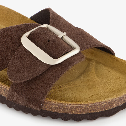 Leren dames slippers bruin