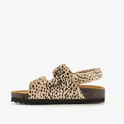 Meisjes bio sandalen met panterprint beige zwart