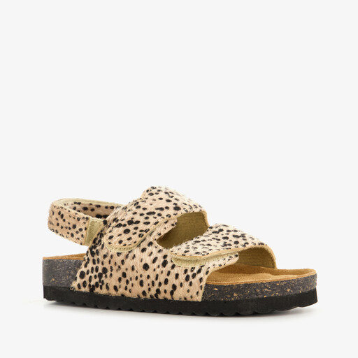 Meisjes bio sandalen met panterprint beige zwart