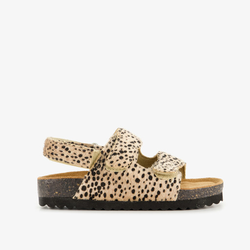 Meisjes bio sandalen met panterprint beige zwart