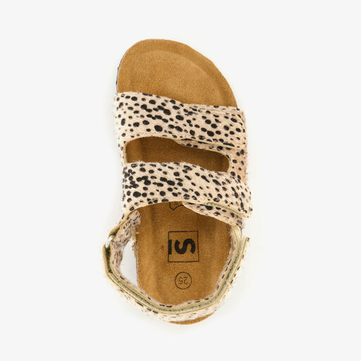 Meisjes bio sandalen met panterprint beige zwart