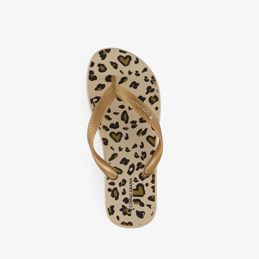 Kinder slippers met panterprint beige