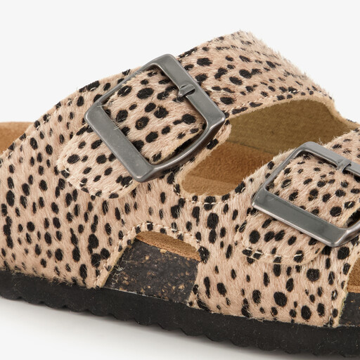 Dames bio slippers met panterprint beige zwart