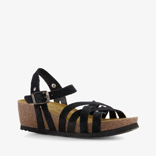 Suède dames bio sleehak sandalen zwart