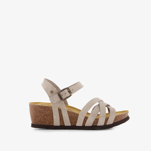 Suède dames bio sleehak sandalen beige