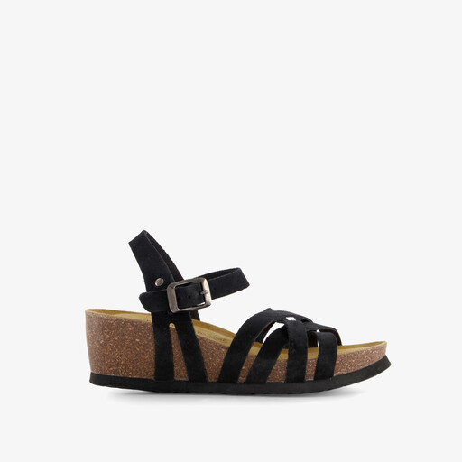 Suède dames bio sleehak sandalen zwart