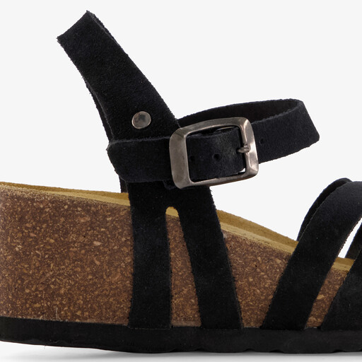 Suède dames bio sleehak sandalen zwart