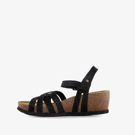 Suède dames bio sleehak sandalen zwart