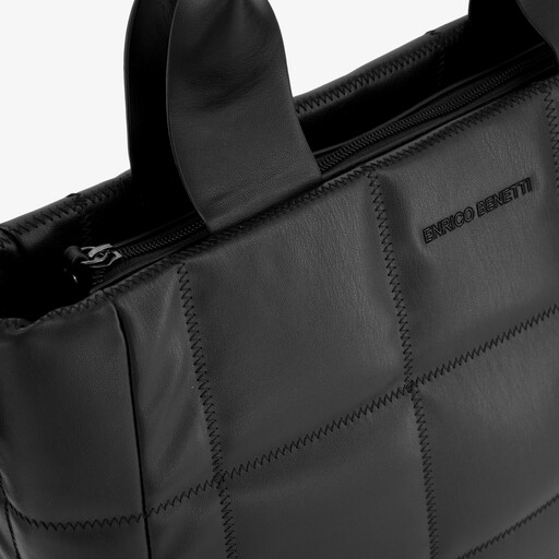 Doorgestikte dames schoudertas zwart