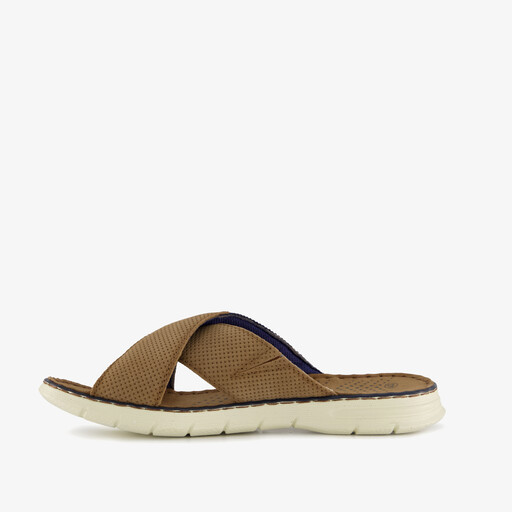 Leren heren slippers cognac blauw