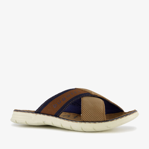 Leren heren slippers cognac blauw
