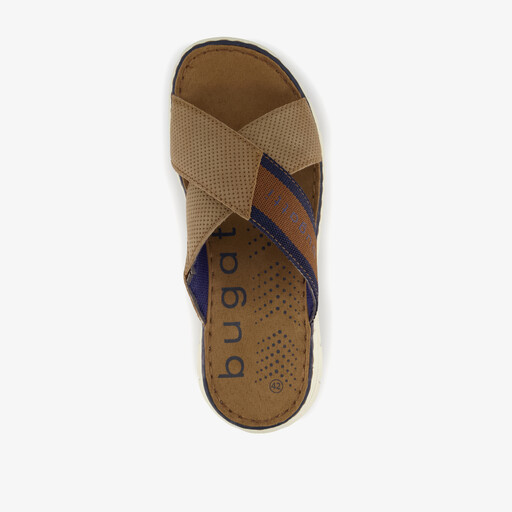 Leren heren slippers cognac blauw