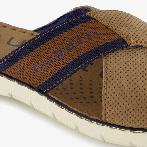 Leren heren slippers cognac blauw