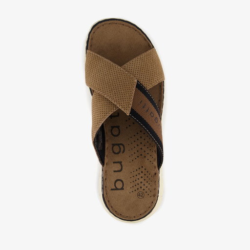 Leren heren slippers cognac zwart