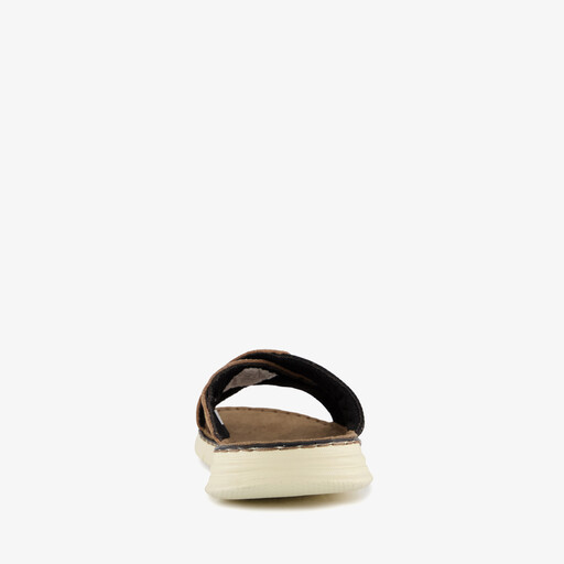 Leren heren slippers cognac zwart