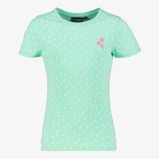 Meisjes T-shirt met bloemenprint mintgroen