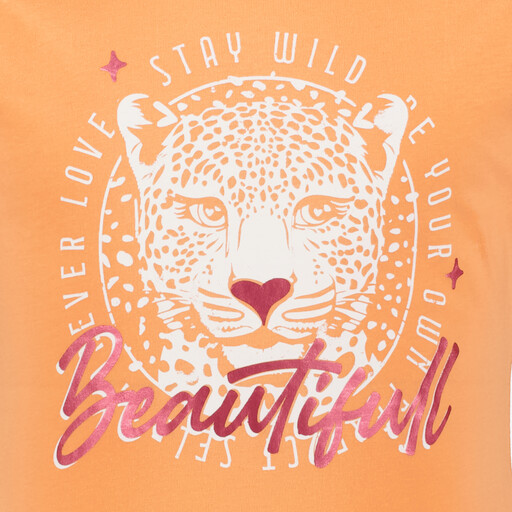Meisjes T-shirt met luipaardkop oranje