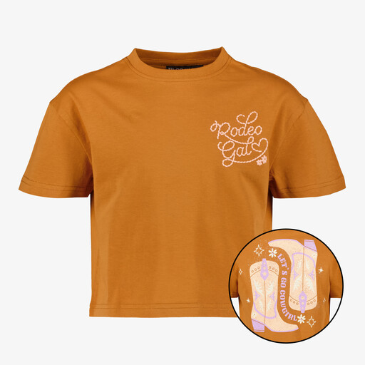 Cropped meisjes T-shirt met backprint bruin