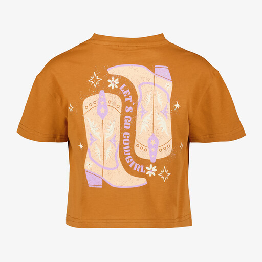 Cropped meisjes T-shirt met backprint bruin