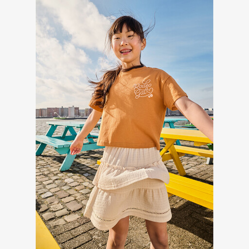 Cropped meisjes T-shirt met backprint bruin