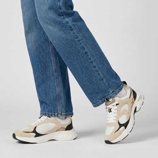 Dames dad sneakers luipaardprint beige