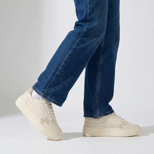 Dames sneakers met plateauzool beige