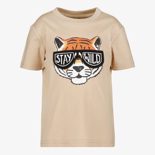 Jongens T-shirt met tijgerkop beige