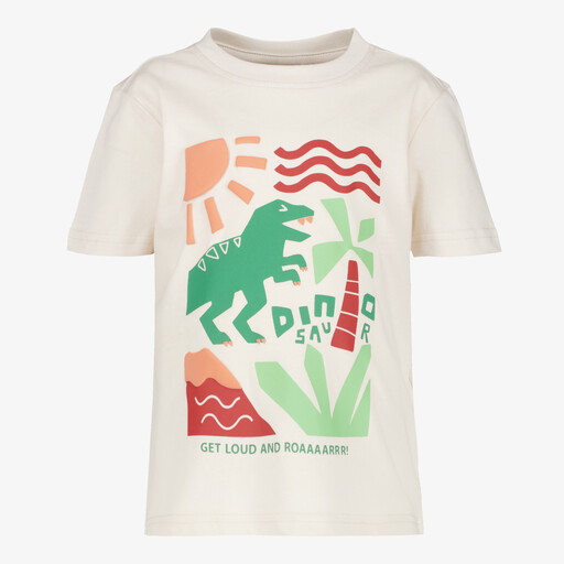 Jongens T-shirt met dino lichtbeige
