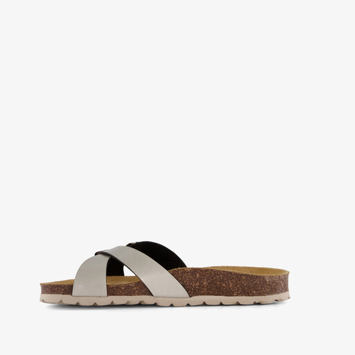 Leren dames bio slippers taupe