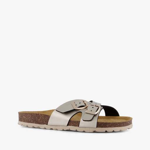Leren dames bio slippers taupe