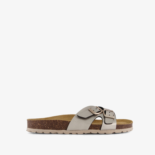 Leren dames bio slippers taupe