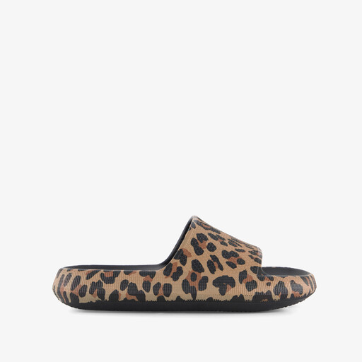 Dames badslippers met panterprint beige
