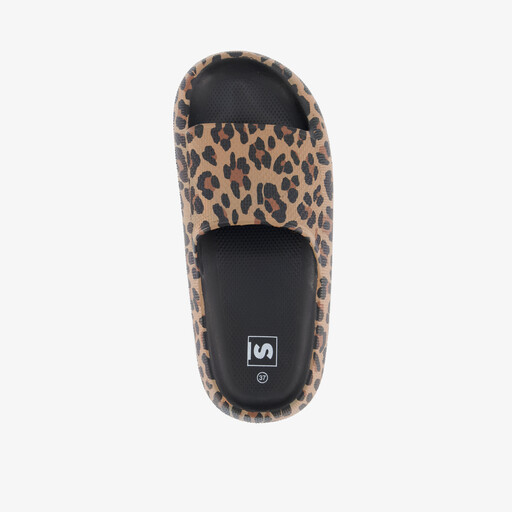 Dames badslippers met panterprint beige