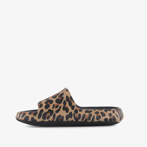 Dames badslippers met panterprint beige