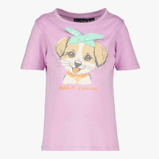 Meisjes T-shirt met hondje en strik lila