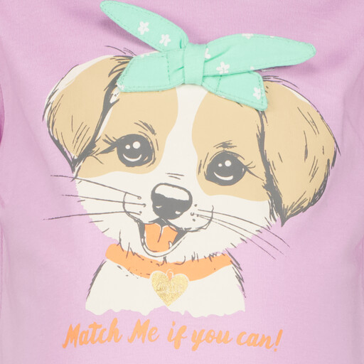 Meisjes T-shirt met hondje en strik lila