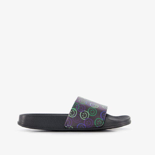 Zwarte kinder badslippers met smileys