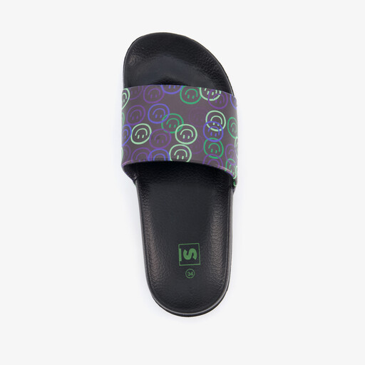Zwarte kinder badslippers met smileys
