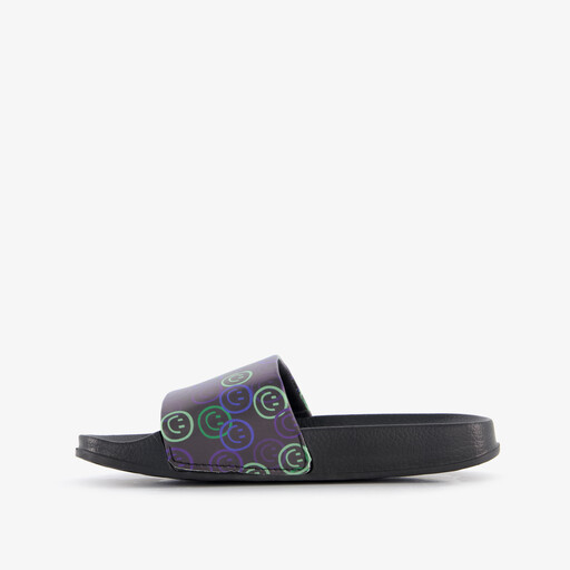 Zwarte kinder badslippers met smileys