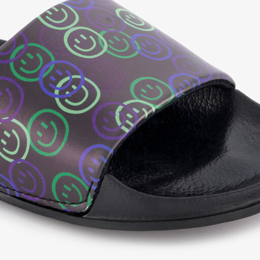 Zwarte kinder badslippers met smileys